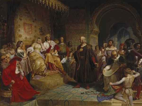 Emanuel Leutze Columbus before the Queen oil painting image